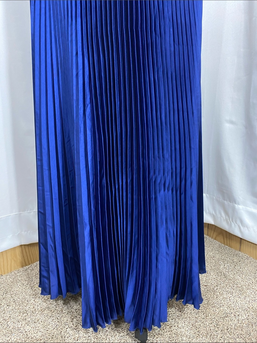 Lulus Elkay Navy Blue Pleated Satin Drop Waist Maxi Dress Size M NWT - Picture 7 of 16